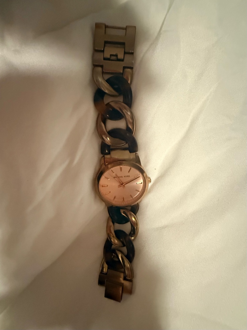 Michael Kors Gold and Tortoiseshell Link Bracelet Watch with Rose Gold Dial